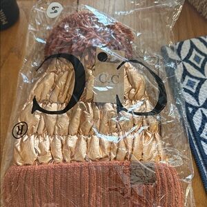 C.C Quilted Puffer Beanie in Rose Gold and Rust